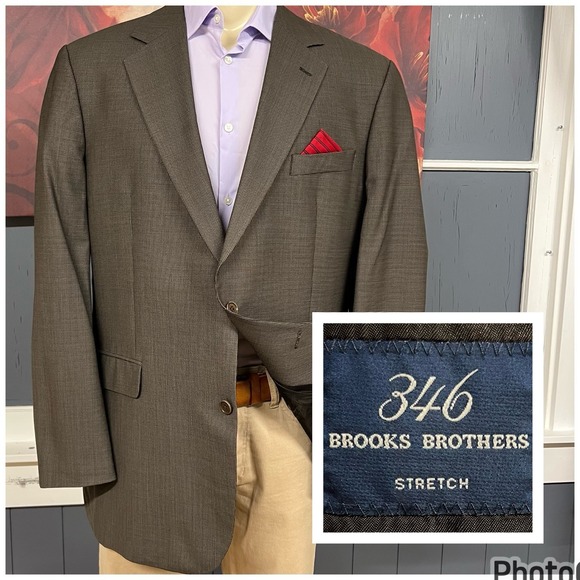 Vintage Brooks Brothers Blazer Jacket Sport Coat Men 45L Long Wool Stretch Brown